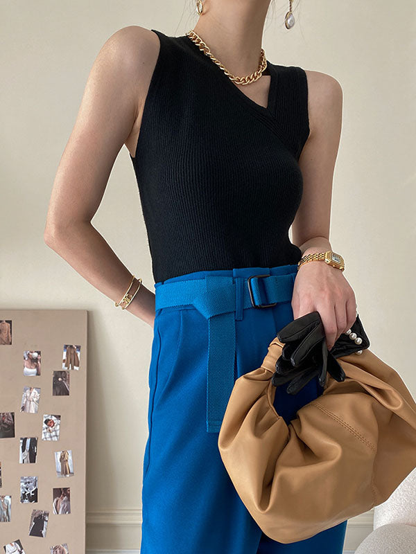 Asymmetric Solid Color Sleeveless V-Neck Vest Top