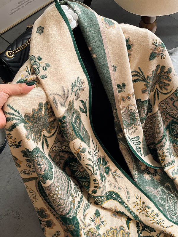 Vintage Knitting Tasseled Jacquard Imitated Cashmere Scarf Shawl