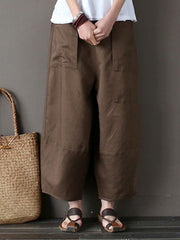 Simple 4 Colors Loose Linen Wide Leg Pants