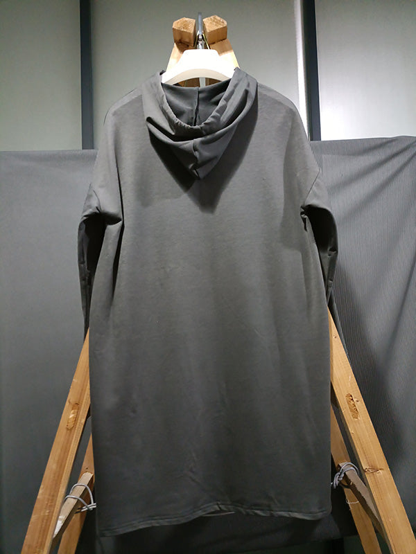 Urban Loose Drawstring Split-Side Solid Color Hoodies Top