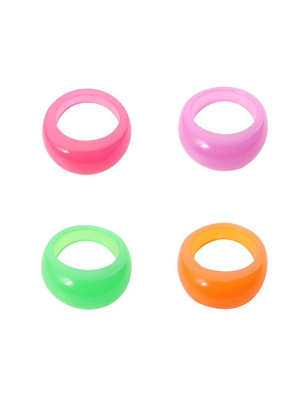 Geometric 4 Pcs Solid Color Rings Accessories