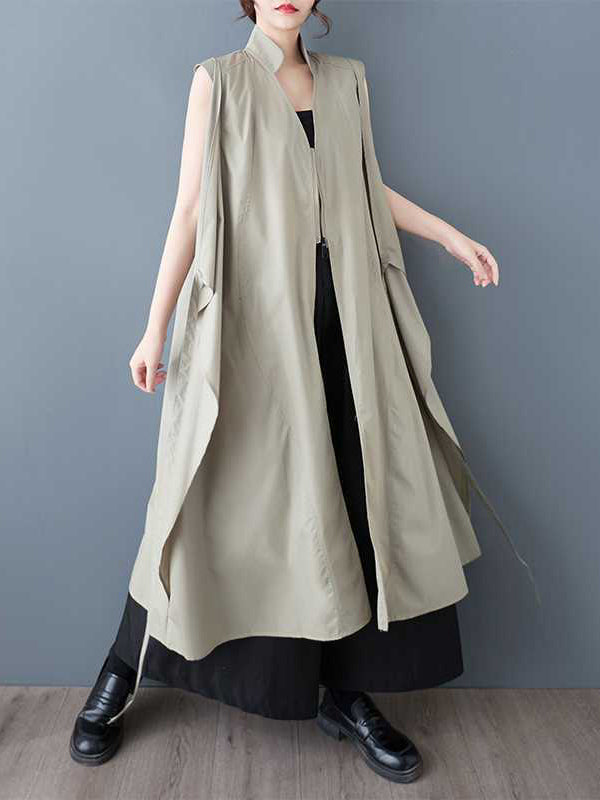 Pockets Solid Color Tied Zipper A-Line Loose V-Neck Shirt Dress Midi Dresses