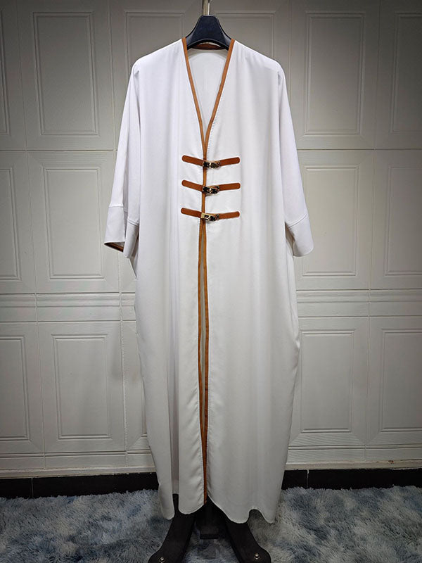 Contrast Color Muslim Split-Joint Loose V-neck Muslim Abaya Cover-Ups Tops