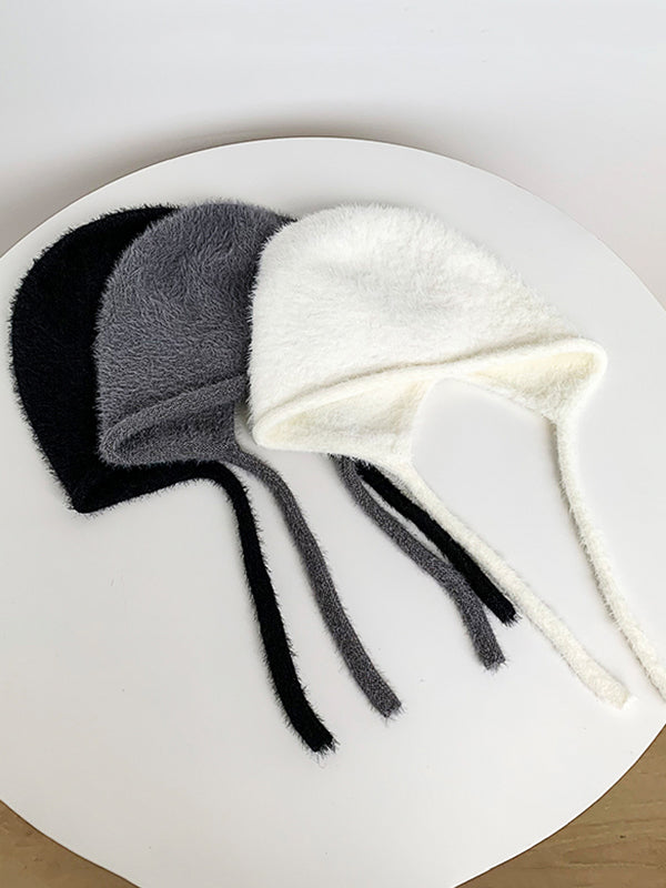 Keep Warm Solid Color Tied Hats&Caps