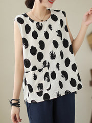 Pockets Polka-Dot Loose Plus Size Round-neck Vest Top