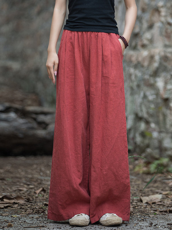 Elasticity Solid Color Wide Leg Trousers Pants