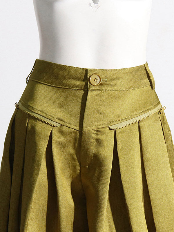 Pockets Solid Color Loose Wide Leg Trousers Casual Pants Bottoms