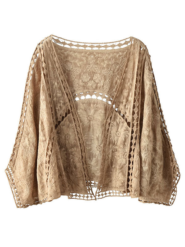 Seven-Quarter Sleeves Crochet Hollow Solid Color Outerwear