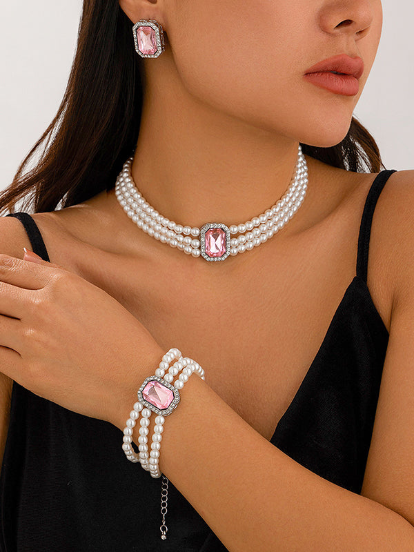Geometric Layered Rhine Stones Earrings Accessories + Necklaces Accessories + Bracelet Accessories
