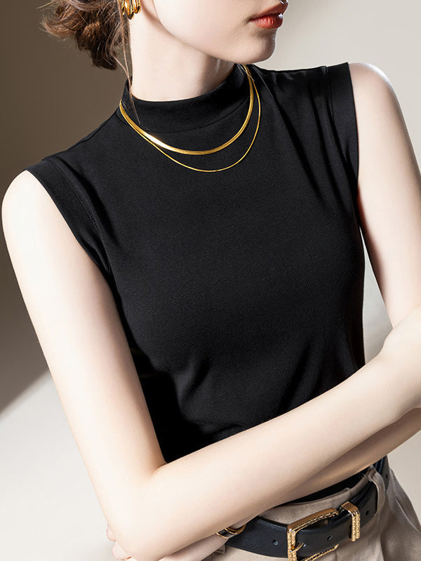 Solid Color Split-Joint Plus Size Skinny Mock Neck Vest Top