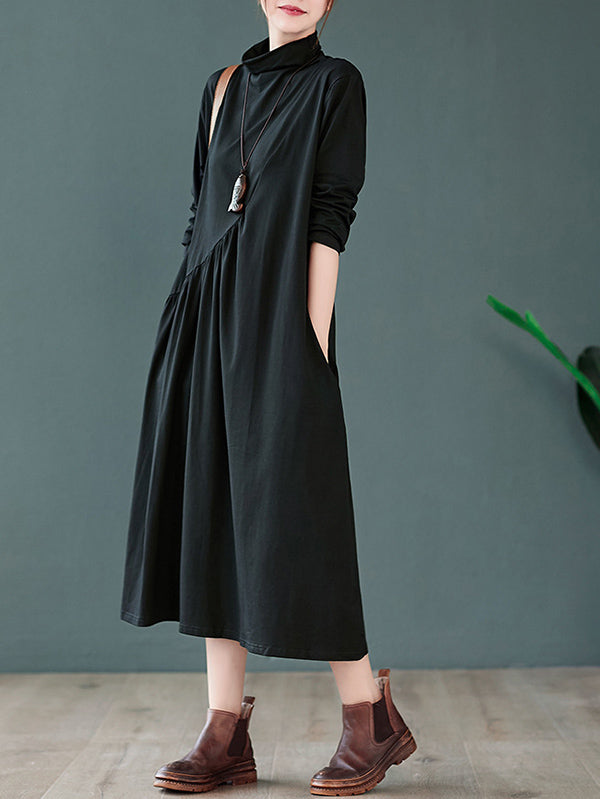 Original Solid High-Neck Knitting Dress