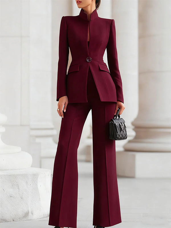 High Waisted Wide Leg Solid Color Pants Suits Bottoms