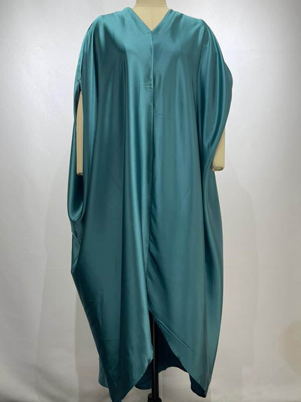 Solid Color Batwing Sleeves High-Low Deep V-Neck Maxi Dresses