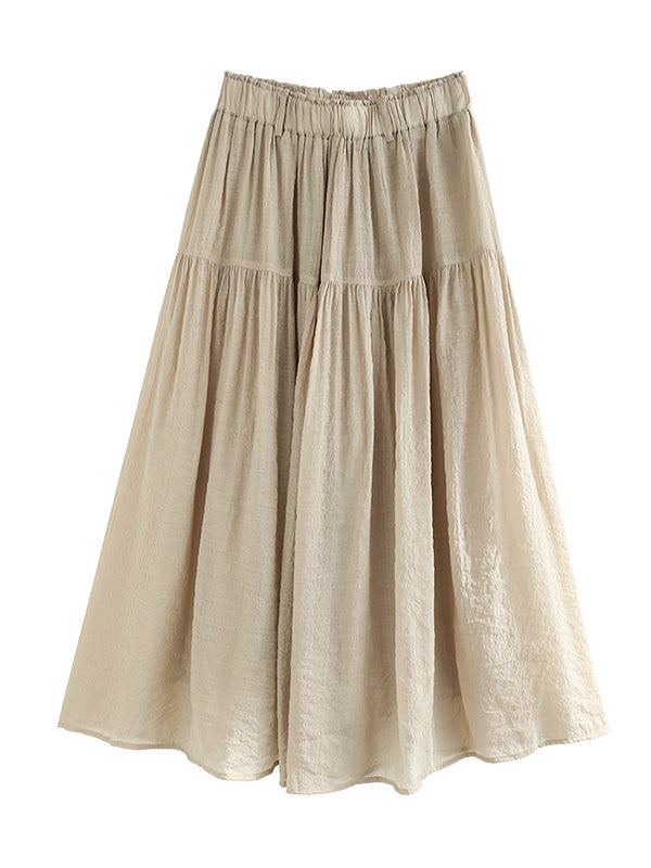 Casual Loose A-Line Pleated Elasticity Split-Joint Solid Color Skirts Bottoms