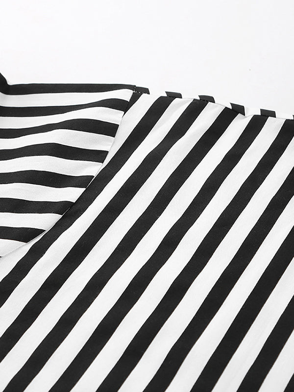 Split-Joint Striped Long Sleeves Loose Lapel Blouses