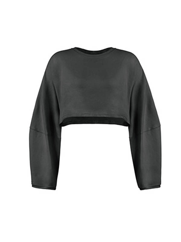 Solid Color Split-Joint Long Sleeves Loose Round-Neck Sweatshirt Tops