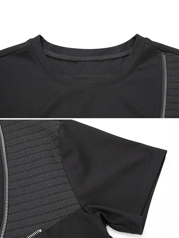 Asymmetric Split-Joint Zipper Loose Short Sleeves Round-neck T-Shirts Tops