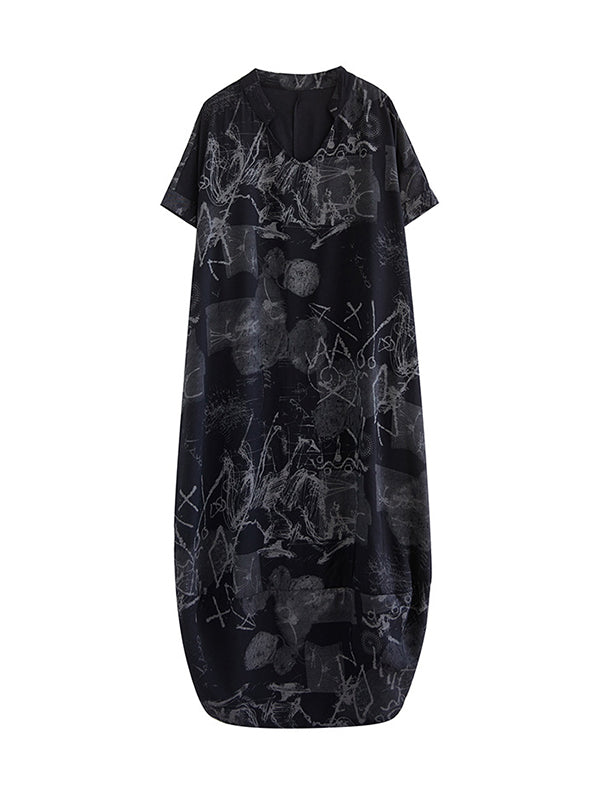 Printed Irregular clipping Loose V-neck Maxi Dresses
