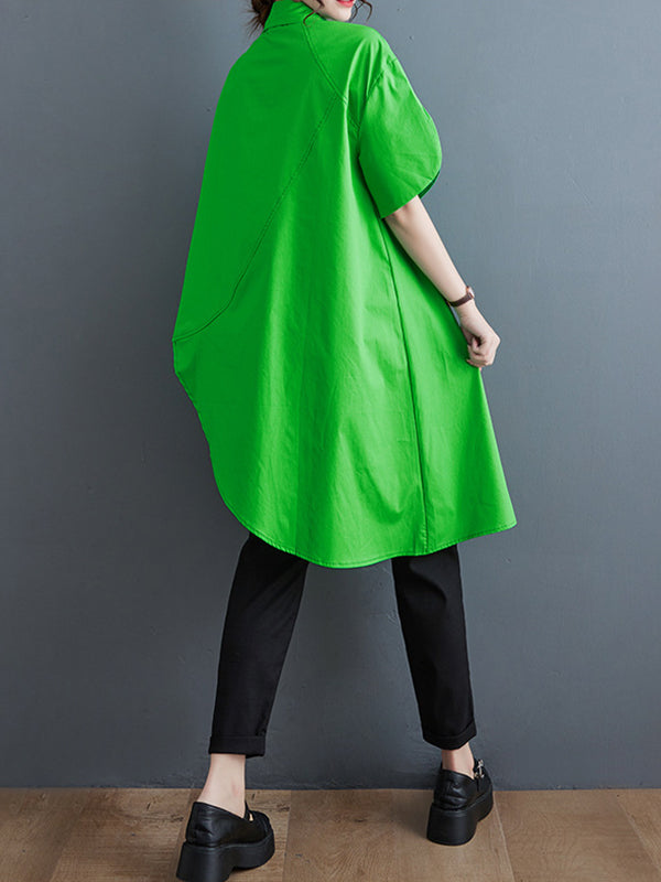 Solid Color Irregular clipping Lapel Shirts Tops