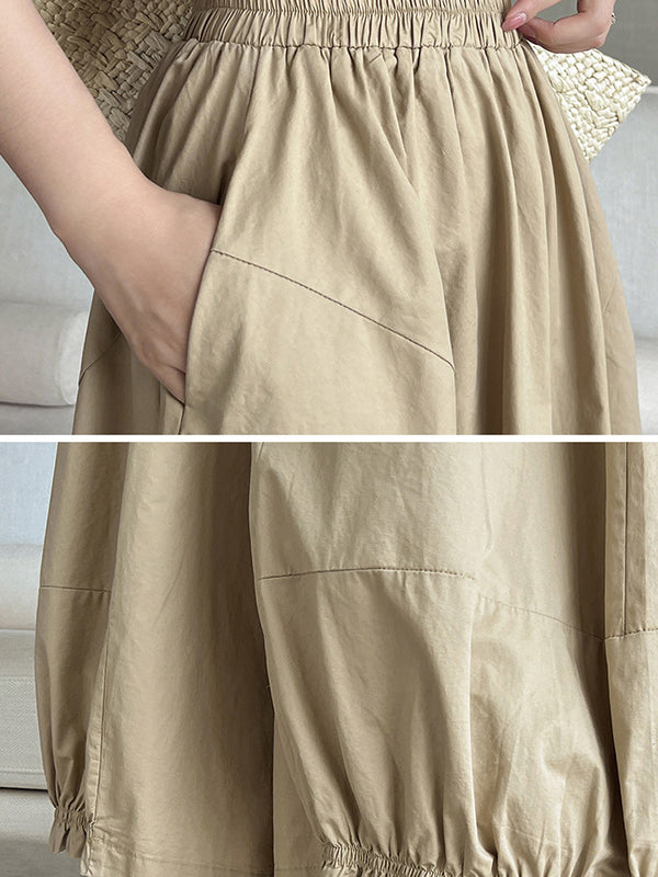 Elasticity Solid Color Split-Joint High Waisted Loose Trousers Pants Ninth Pants Knickerbockers