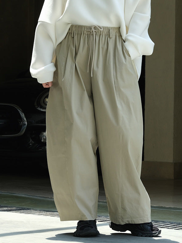 Casual Loose Wide Leg Elastic Waist Solid Color Pants