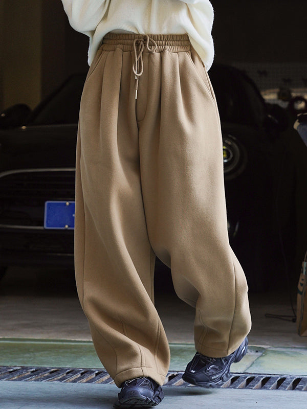 Casual Loose Wide Leg Drawstring Solid Color Pants