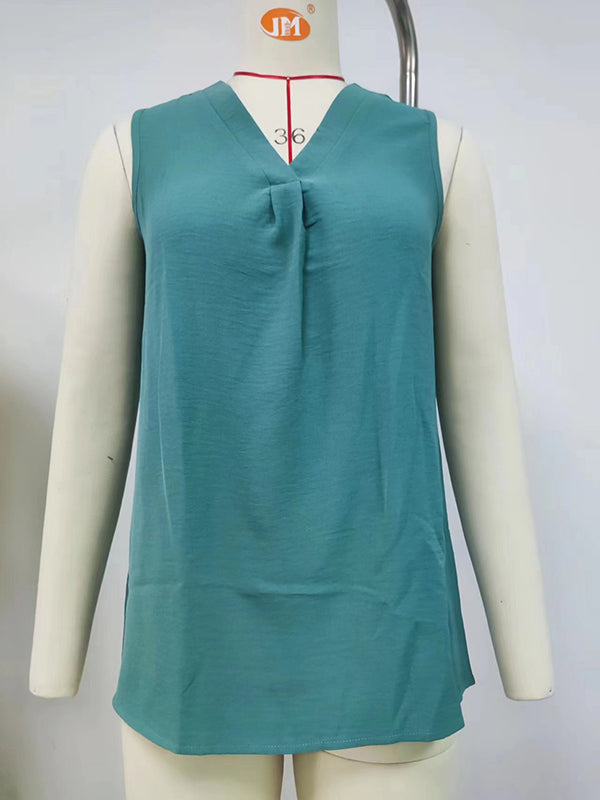 Solid Color Loose Sleeveless V-neck Vest Top