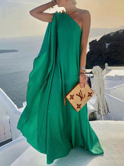 Simple Asymmetric Solid Color One-Shoulder Maxi Dresses