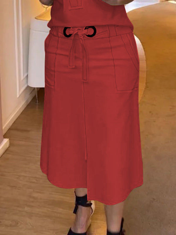 Split-front Split-Joint Tied Waist High Waisted Loose Skirts