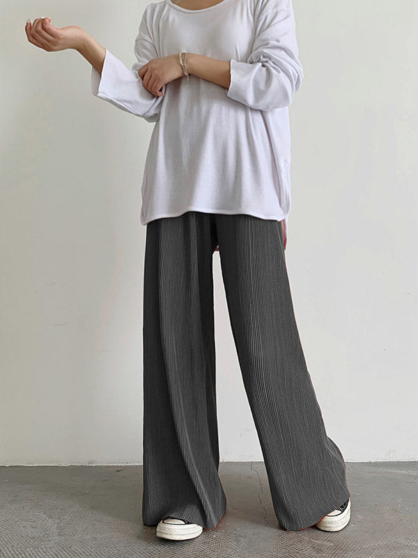 Casual Solid Color Pleats Capri-Pants Bottoms