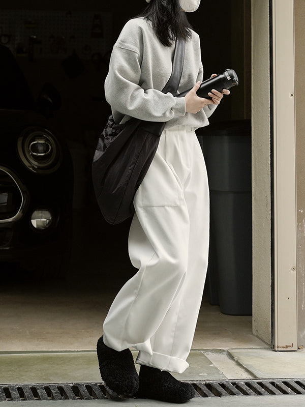 Casual Loose Wide Leg Solid Color Pants