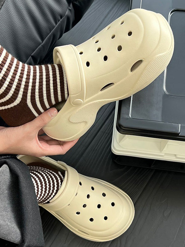 Hollow Round-Toe Solid Color Slippers Sandals Crocs