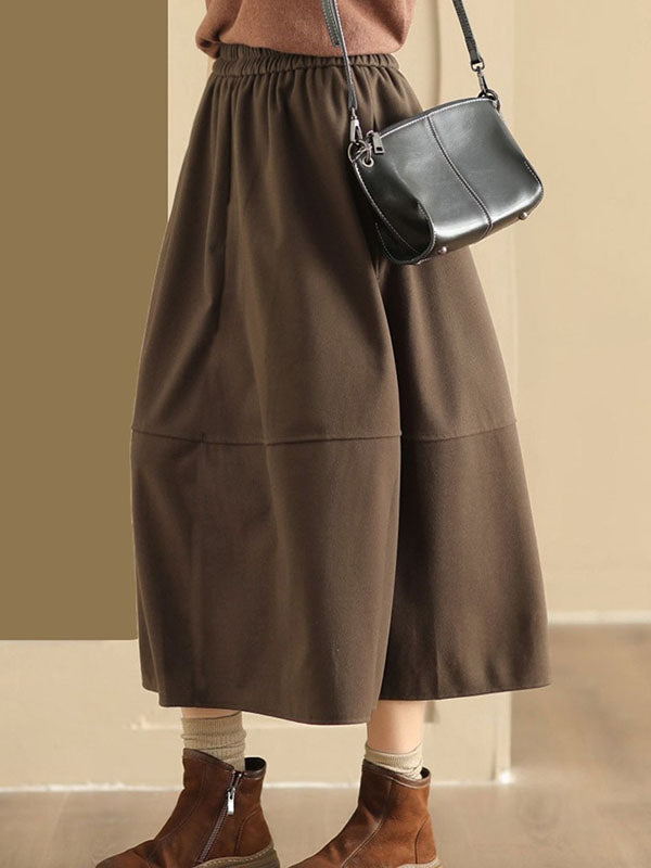Elasticity Pockets Solid Color A-Line Loose Skirts Bottoms