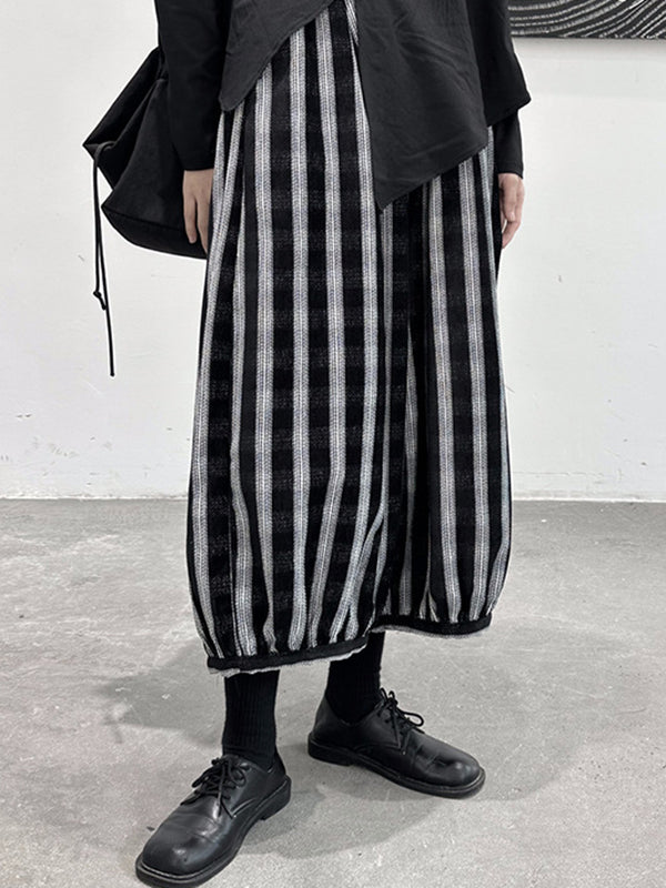 Contrast Color Elasticity Striped Loose Ninth Pants Knickerbockers