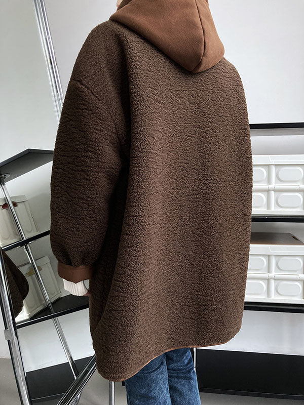 Original Creation Long Sleeves Loose Buttoned Keep Warm Hooded Coats Outerwear