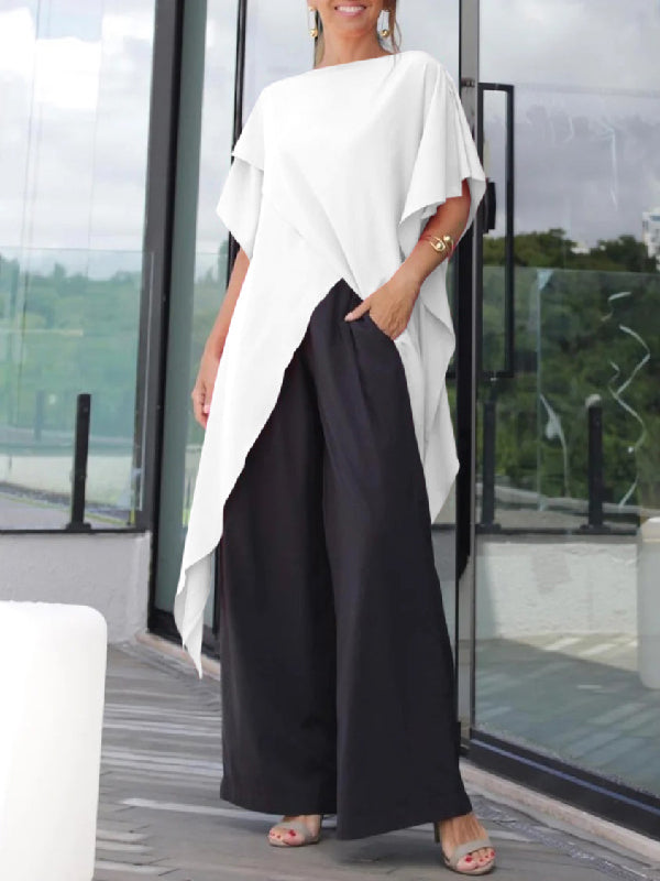 Irregular Clipping Loose Asymmetric Solid Color T-Shirts Tops