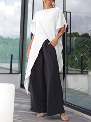 Irregular Clipping Loose Asymmetric Solid Color T-Shirts Tops