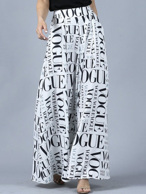 High-Waisted Letter Print Split-Joint Loose Wide Leg Trousers Pants