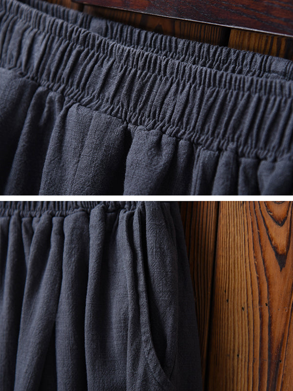 Simple Casual Loose Solid Color Ramie Cotton Pants