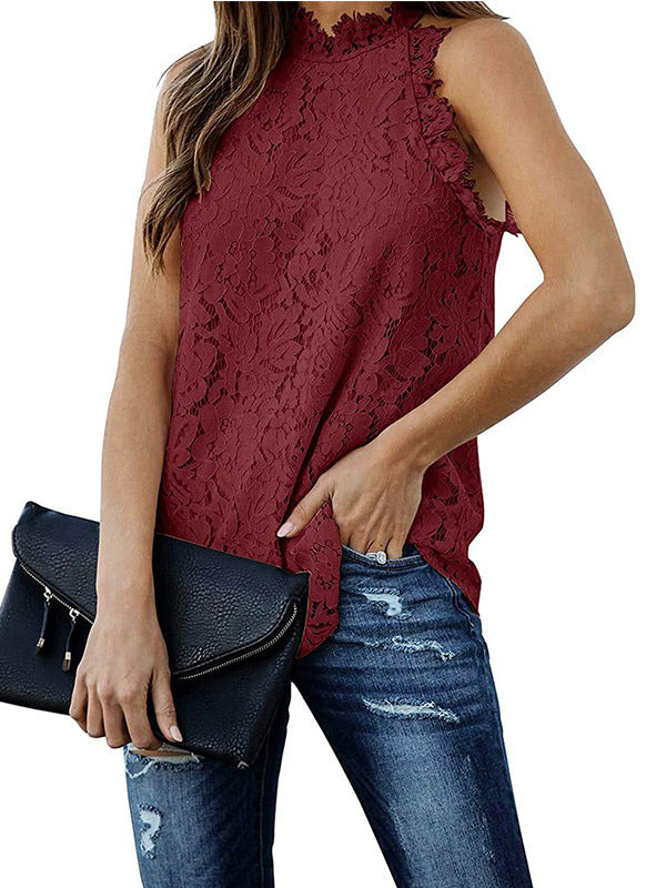 Original Lace Hollow Solid Color Halterneck Vest Top