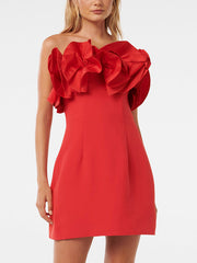 Solid Color Split-Joint Three-Dimensional Flower Zipper A-Line Sleeveless Tube Mini Dresses