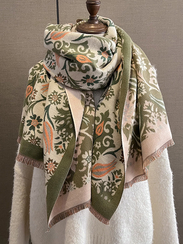 Fringed Keep Warm Knitted Flower Shawl&Scarf