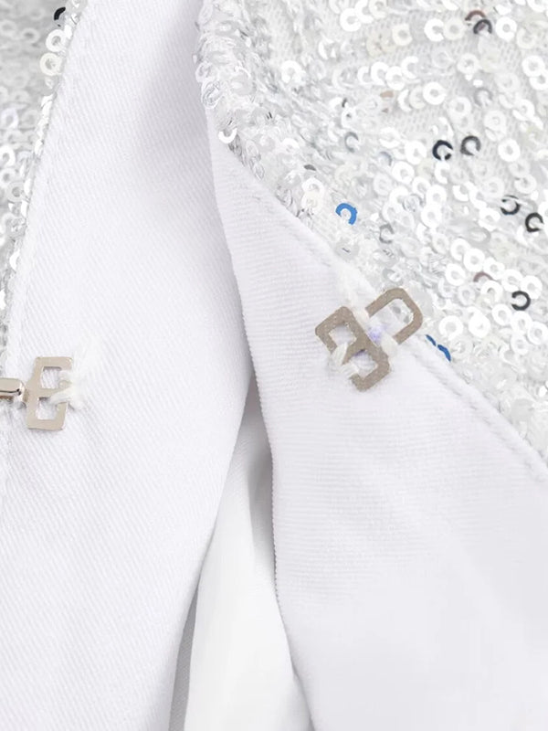 V-Neck Long Sleeves Loose Sequined Shiny Blazers Top + Shorts Bottom Two Pieces Set