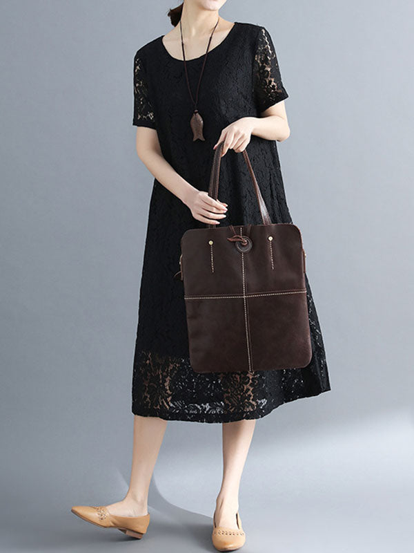 Embroidered Hollow Solid Dress