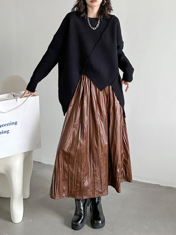 Elasticity Pleated Solid Color A-Line High Waisted Skirts Bottoms