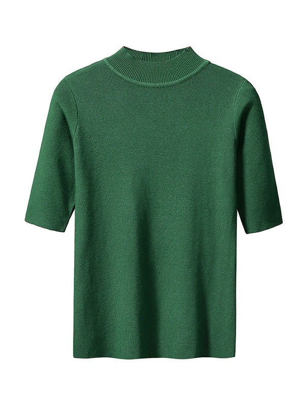 15 Colors Knitting Solid Color High-Neck Short Sleeves Pullover