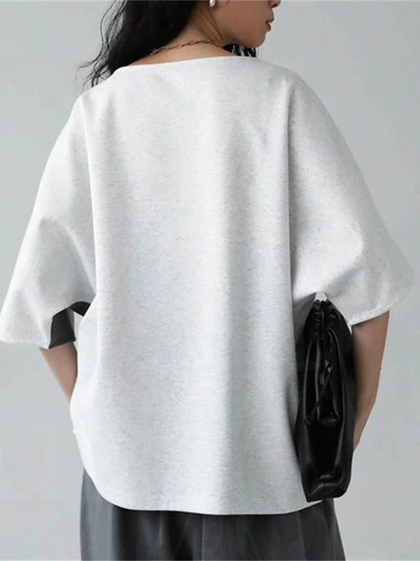 Contrast Color Batwing Sleeves Half Sleeves Round-neck T-Shirts Tops