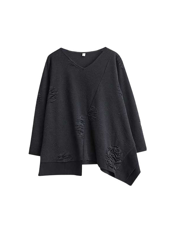 Split-Joint V-Neck Long Sleeves Asymmetric Solid Color T-Shirts Top + Harem Pants Elasticity Pants Bottom Two Pieces Set