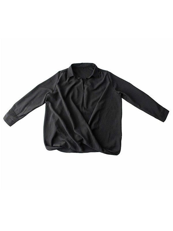 Loose Ramie Cotton Asymmetric Solid Color Blouse Top