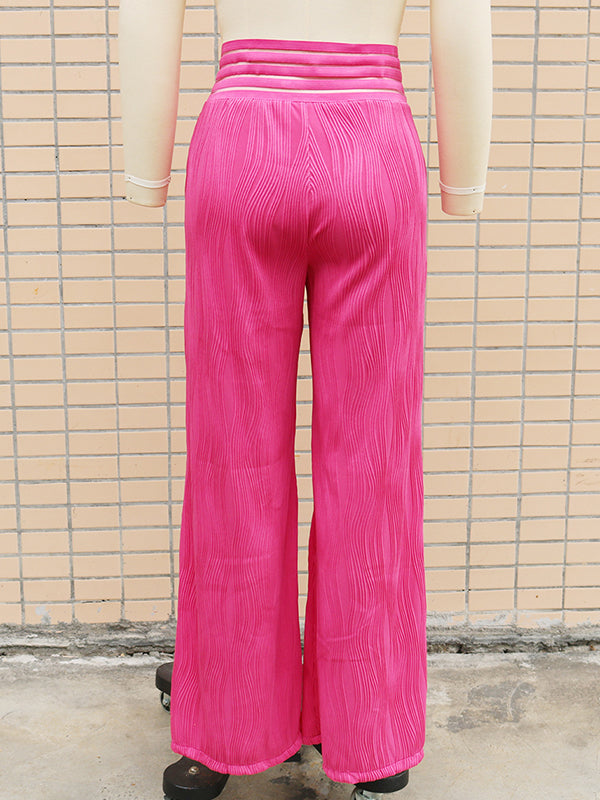 Elasticity Hollow Pleated Solid Color Loose Wide Leg Trousers Pants